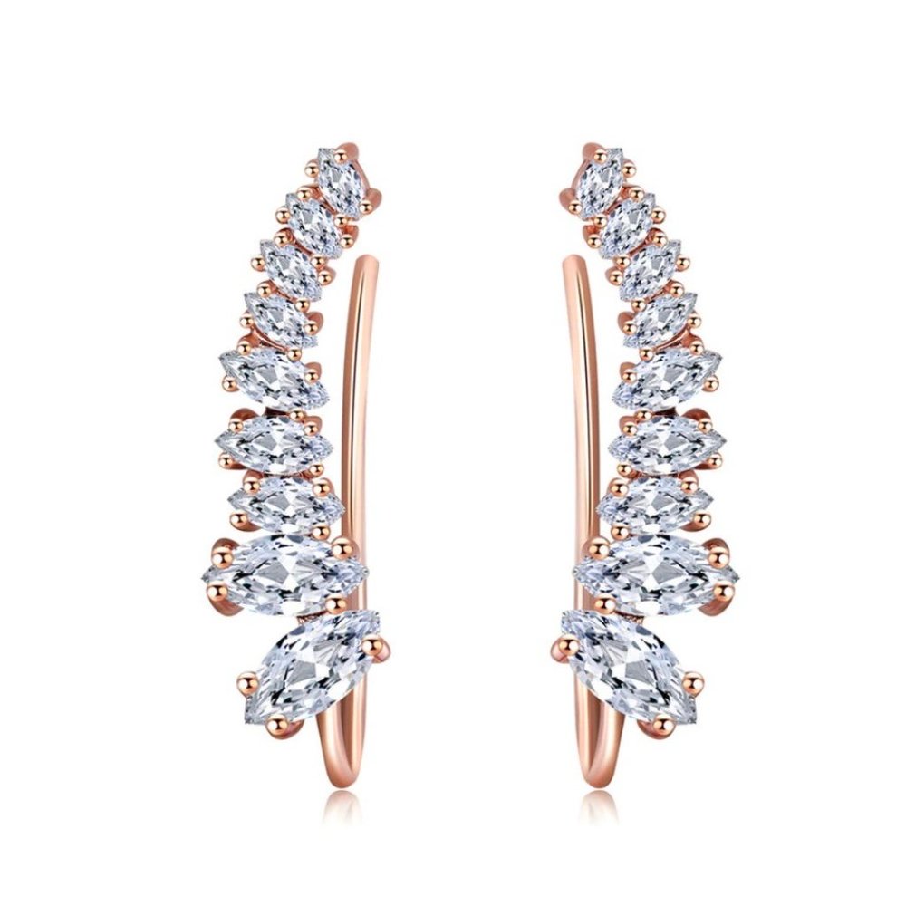 Rose Gold Ear Climber Cuff Marquise CZ Earrings